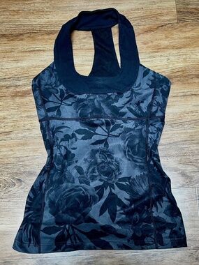Lululemon scoop neck tank Brisk Bloom Black Soot/Black size 6